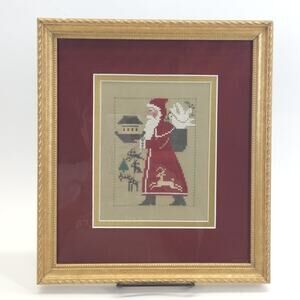 The Prairie Schooler Cross Stitch Santa Frame Mat Folk Art Prim Christmas 1998
